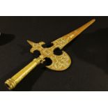 A 16th century style cast brass halberd head, 62cm long