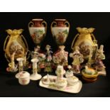 Ceramics - a pair of 19th century pedestal mantel vases; another pair of vases; Italian ceramic