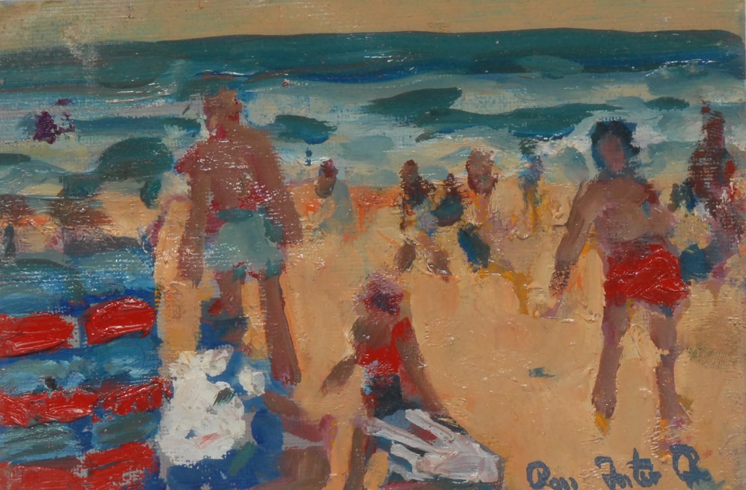 Ross Foster (second-half, 20th century) A Summer's Day at the Beach signed, oil, 12cm x 17.5cm - Image 2 of 4