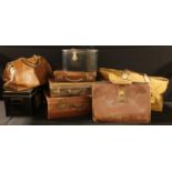 Vintage Luggage - leather suitcases, various sizes; a canvas and leather holdall; briefcase,