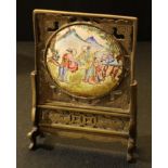 A Chinese Canton enamel mounted table screen, 15cm high