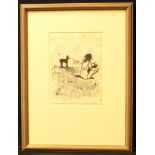 Tessa Newcombe (1955 -), by and after, Bather and her friend, monochrome print, signed, 20cm x 27cm