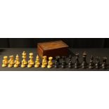 A boxwood and ebonised Staunton pattern chess set, hardwood box