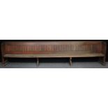 Ecclesiastical Salvage - a large Gothic Revival church pew, 81cm high, 357cm long, 44cm deep, the