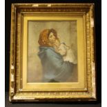 19th/20th century picture, Madonna and Child, on canvas, glazed and gilt frame