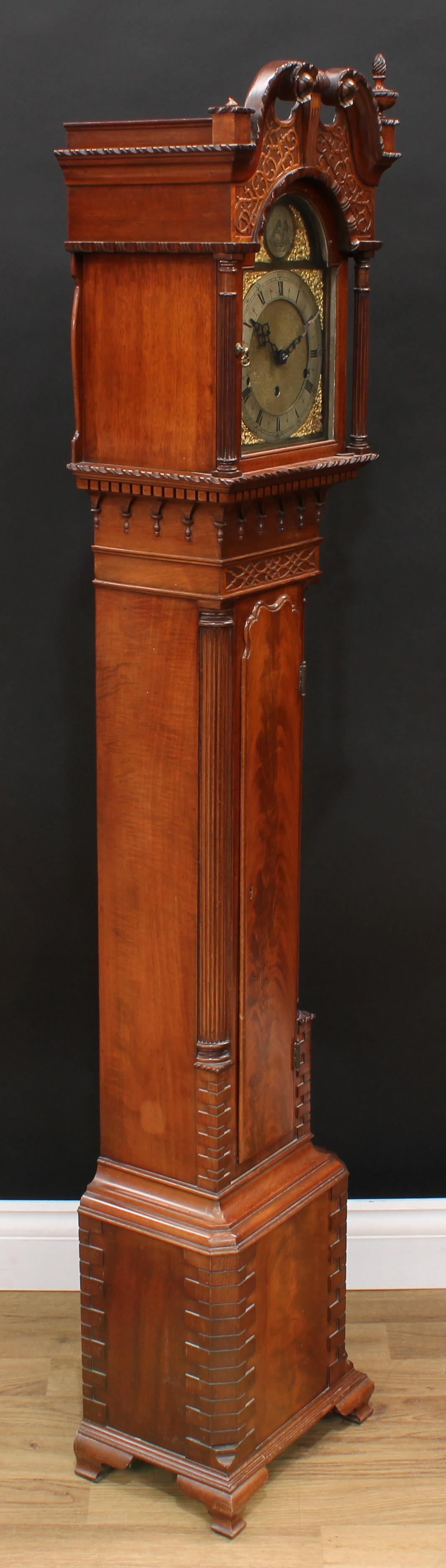 A George III style Chippendale design mahogany dwarf longcase clock, 17cm arched brass dial, - Image 2 of 5