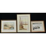 Pictures and Prints - Valerie Langton, Broxbourne Meadows, Winter, signed, dated 55, watercolour,