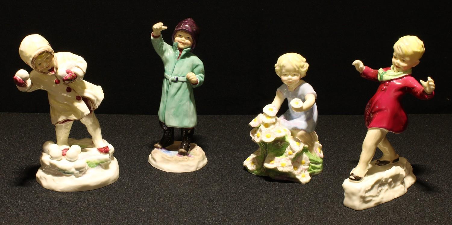 A Royal Worcester figure, January, modelled by F. C. Doughty; others, February, May and December (4)