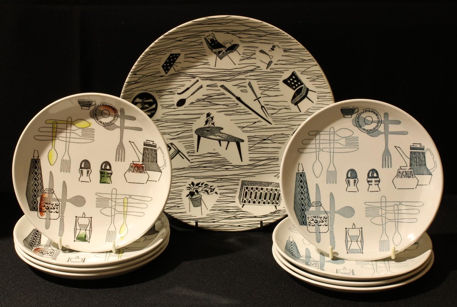 Retro Ceramics - a set of four Barker Bros. Fiesta side plates; another set similar; a Ridgway