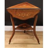 A Sheraton Revival rosewood and marquetry centre table, serpentine circular top with three fall