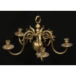 A Dutch brass five branch chandelier, of small proportions, 30.5cm high