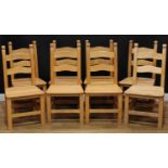 A set of eight beech dining chairs, 100cm high, 48cm wide, the seat 39cm deep