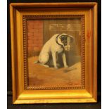 English School (early 20th century) Looking Longingly, Muzzeled dog and bone signed with initials