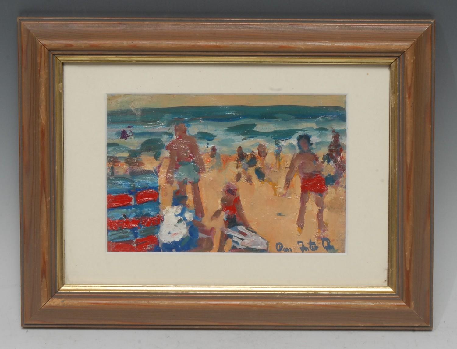 Ross Foster (second-half, 20th century) A Summer's Day at the Beach signed, oil, 12cm x 17.5cm