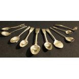 Silver Flatware - a George IV Fiddle pattern dessert spoon, London 1829; two similar teaspoons,