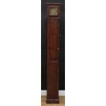 A Victorian oak night watchman's noctuary longcase watch clock, 14cm square brass dial inscribed