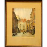 S Benesch (Austrian early 20th century) Busy Street Scene signed, dated 1924, 27.5cm x 21.5cm