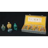 A set of four Chinese snuff bottles, Pictures of the Eight Fine Tigers, cased; other Oriental