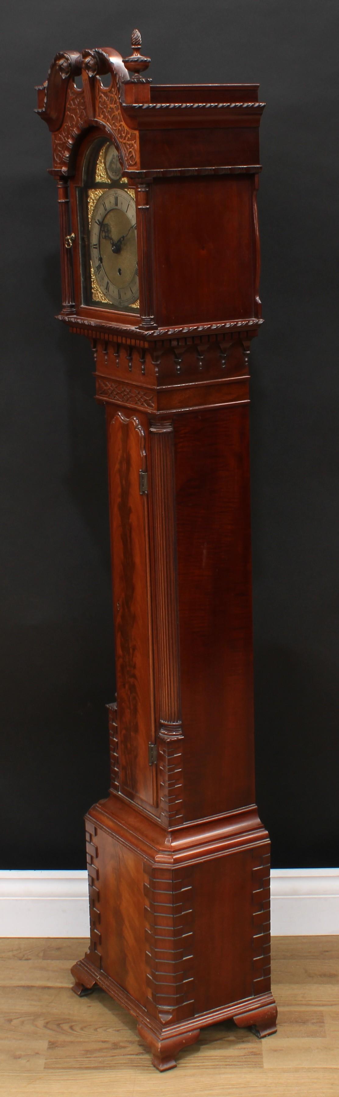 A George III style Chippendale design mahogany dwarf longcase clock, 17cm arched brass dial, - Image 3 of 5
