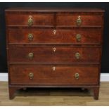 A Regency oak chest, rectangular top with reeded edge above two short and three long graduated