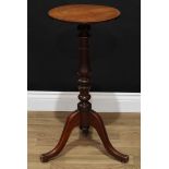 A Victorian mahogany tripod wine table, circular top, turned column, cabriole legs, shallow bun