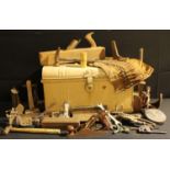 Tools - a tin trunk containing tools including planes, shoe lasts, sharpening stones, etc