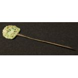 A Chinese jade coloured stone hair pin, 17cm long