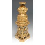 A mid-19th century Renaissance Revival ormolu colza oil table lamp, boldly cast in high relief