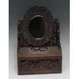 A good 19th century Chinese hardwood table-top looking glass, the three-quarter superstructure