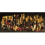 Chess - a collection of chess pieces, various materials, dates and patterns, Staunton, Barley