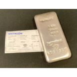 A 1 Kilo Silver Ingot, stamped Metalor, 1 Kilo Silver 999.0 Switzerland K0911369, certificate