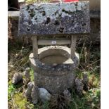 A reconstituted stone wishing well 83cm high; assorted gnomes etc. This lot must be collected from