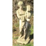 A reconstituted stone girl playing harp. 87cm high. This lot must be collected from S44 5SU on