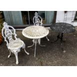 Two cast metal garden tables and two chairs (4). This lot must be collected from S44 5SU on Friday