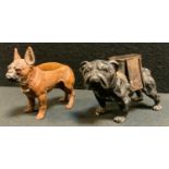 A late 19th century painted spelter pin cushion, cast as a standing French Bulldog ears erect,