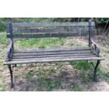 A garden bench with metal ends. 66cm high x 123cm wide. This lot must be collected from S44 5SU on