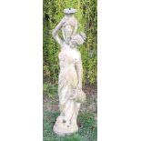 A reconstituted stone water feature - the water carrier. 136cm high. This lot must be collected from