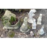 Reconstituted stone garden ornaments and other including watermill, king and queen etc. (8) This lot