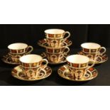 A set of six Royal Crown Derby Imari 1128 pattern coffee cups and saucers, printed marks, second