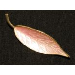 A Danish sterling silver and enamel leaf brooch, by Mekin