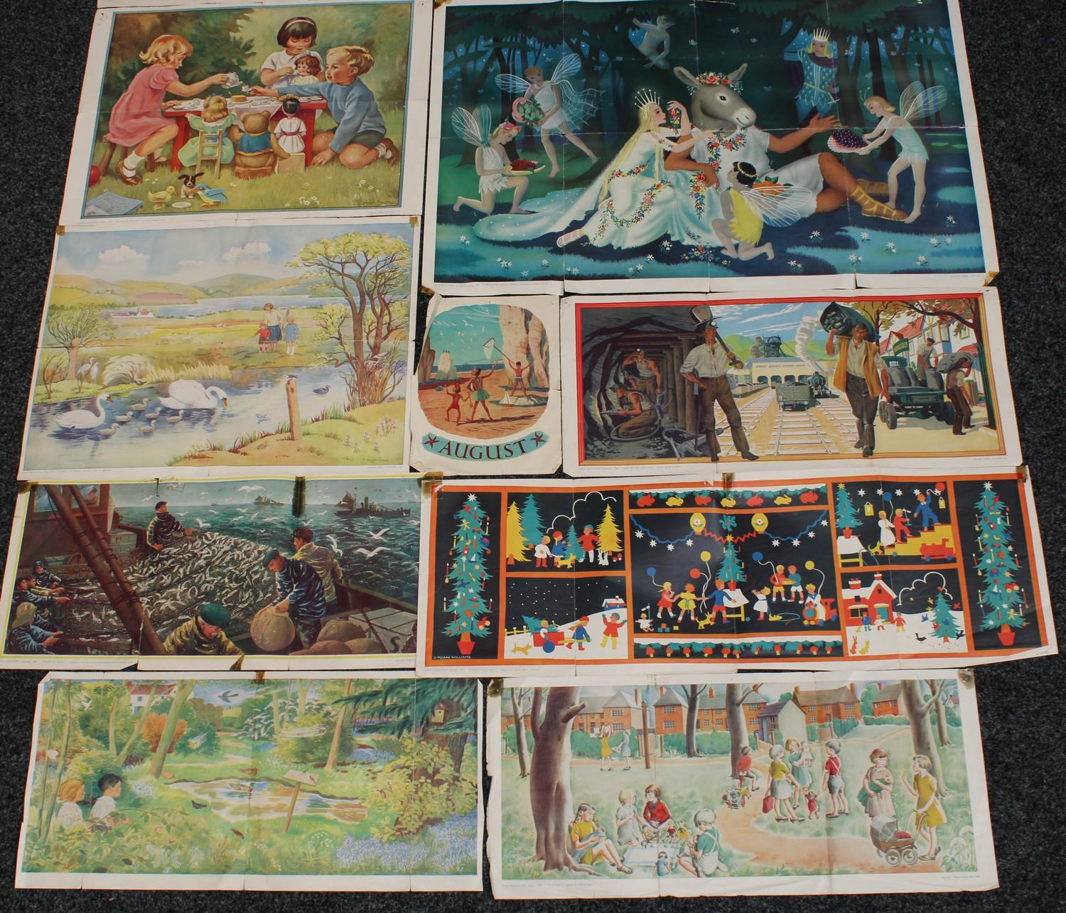 A collection of 1950?s children?s educational posters, various activities to the reverse sides ( - Bild 2 aus 3