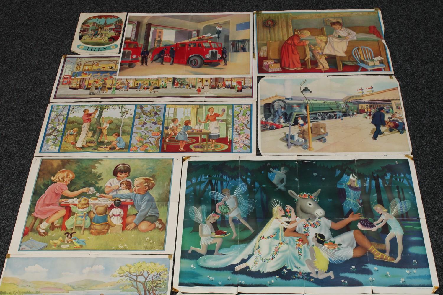 A collection of 1950?s children?s educational posters, various activities to the reverse sides ( - Bild 3 aus 3