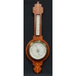 An Edwardian style inlaid mahogany aneroid wheel barometer, mid 20th century, 88cm high