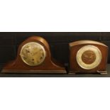 A mid 20th century oak cased Napolean hat mantel clock; another similar (2)