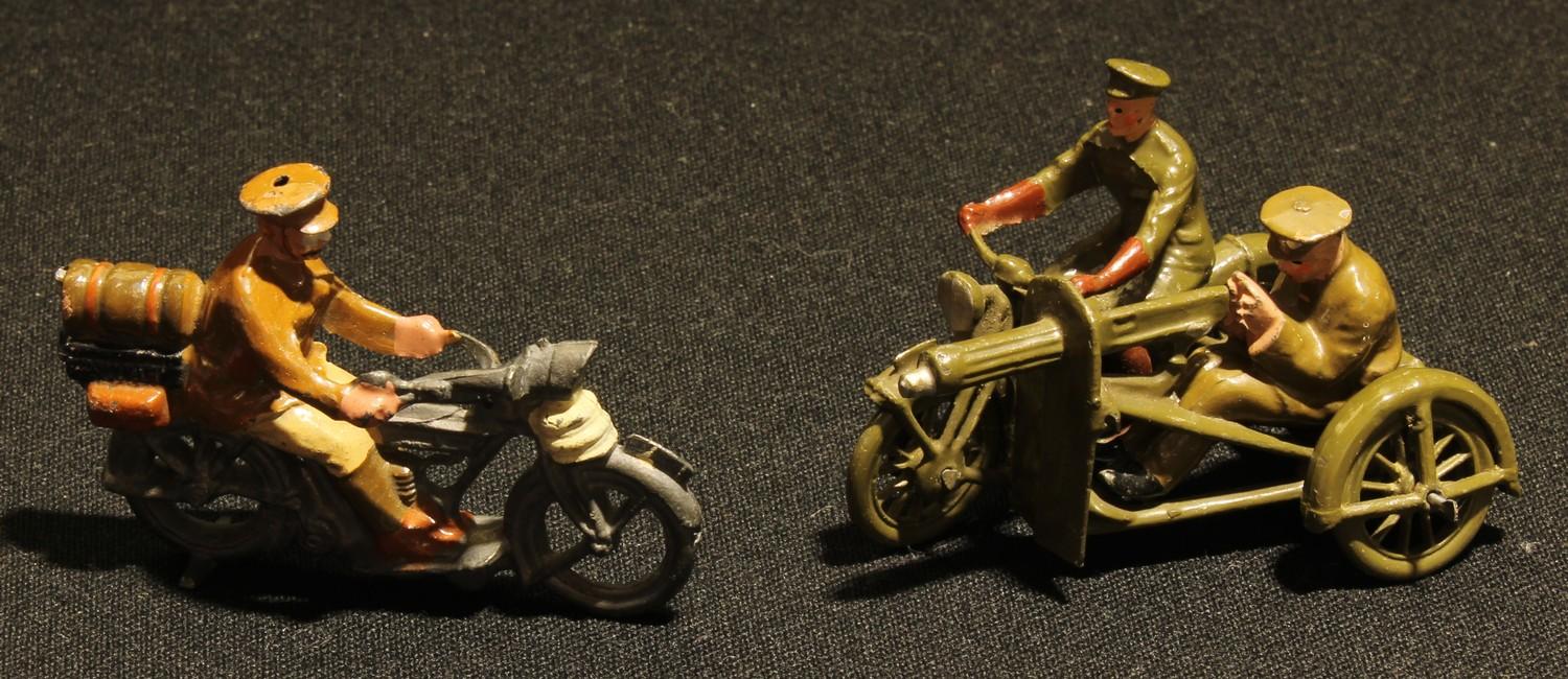 Toys - W Britain (Britains) Motor Machine-gun Corps motorcycle and rider from set No.199 and a