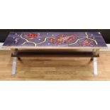 A mid-20th century chrome tile top coffee table, decorated with sea animals, turtle, starfish,