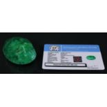 Loose Gemstones - a certified natural Emerald (Beryl), oval mix cut, opaque green, 59mm x 43mm x