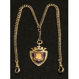 A silver double Albert with silver and enamel fob