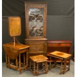 A 20th century oak dropleaf table oval top, turned legs, 74cm high; a Jaycee furniture oak corner