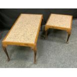 A late 20th century coffee table, marble top, cabriole legs, 35cm high, 59cm wide; another late 20th